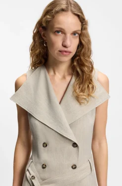 Double-breasted wrap dress in a herringbone linen blend