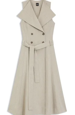 Double-breasted wrap dress in a herringbone linen blend