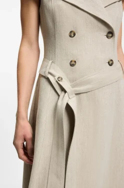 Double-breasted wrap dress in a herringbone linen blend