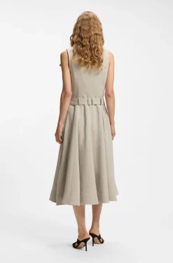 Double-breasted wrap dress in a herringbone linen blend