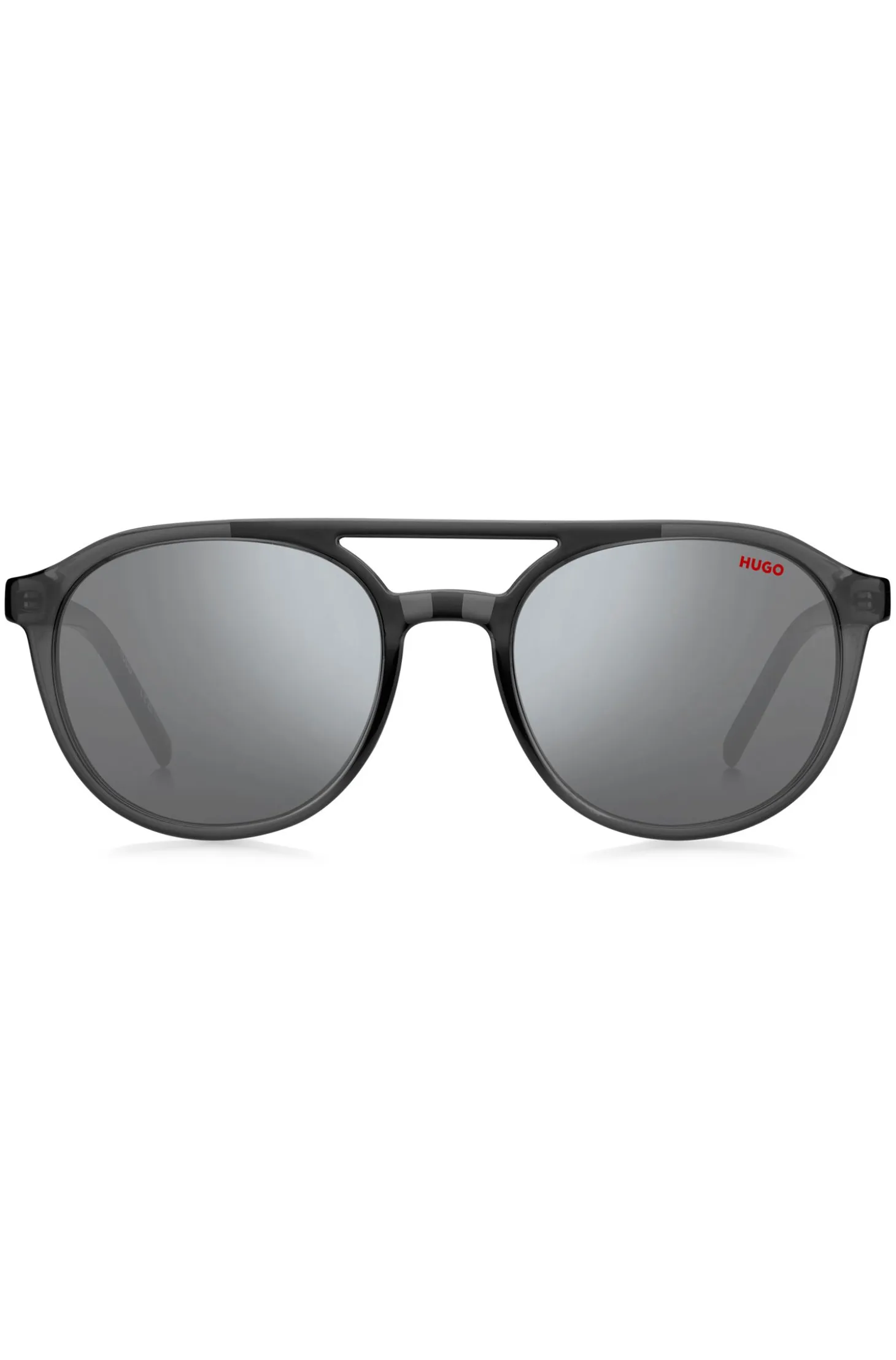 Double-bridge sunglasses in grey acetate with patterned temples
