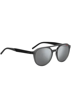 Double-bridge sunglasses in grey acetate with patterned temples