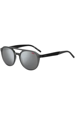 Double-bridge sunglasses in grey acetate with patterned temples