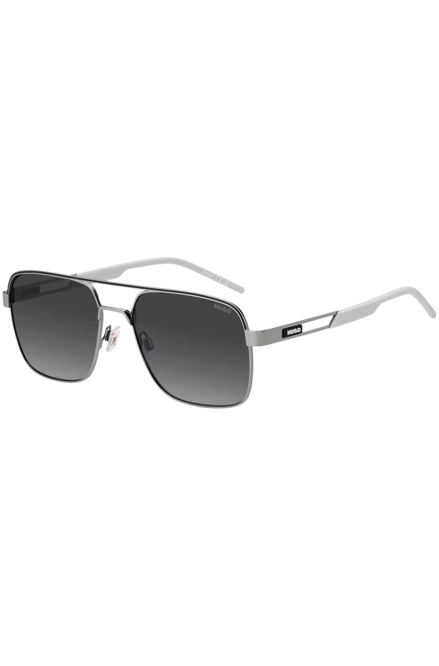 Double-bridge sunglasses in stainless steel with rubber logo