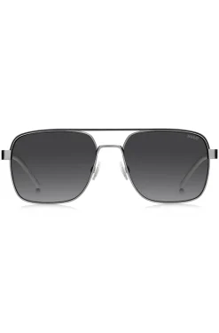 Double-bridge sunglasses in stainless steel with rubber logo
