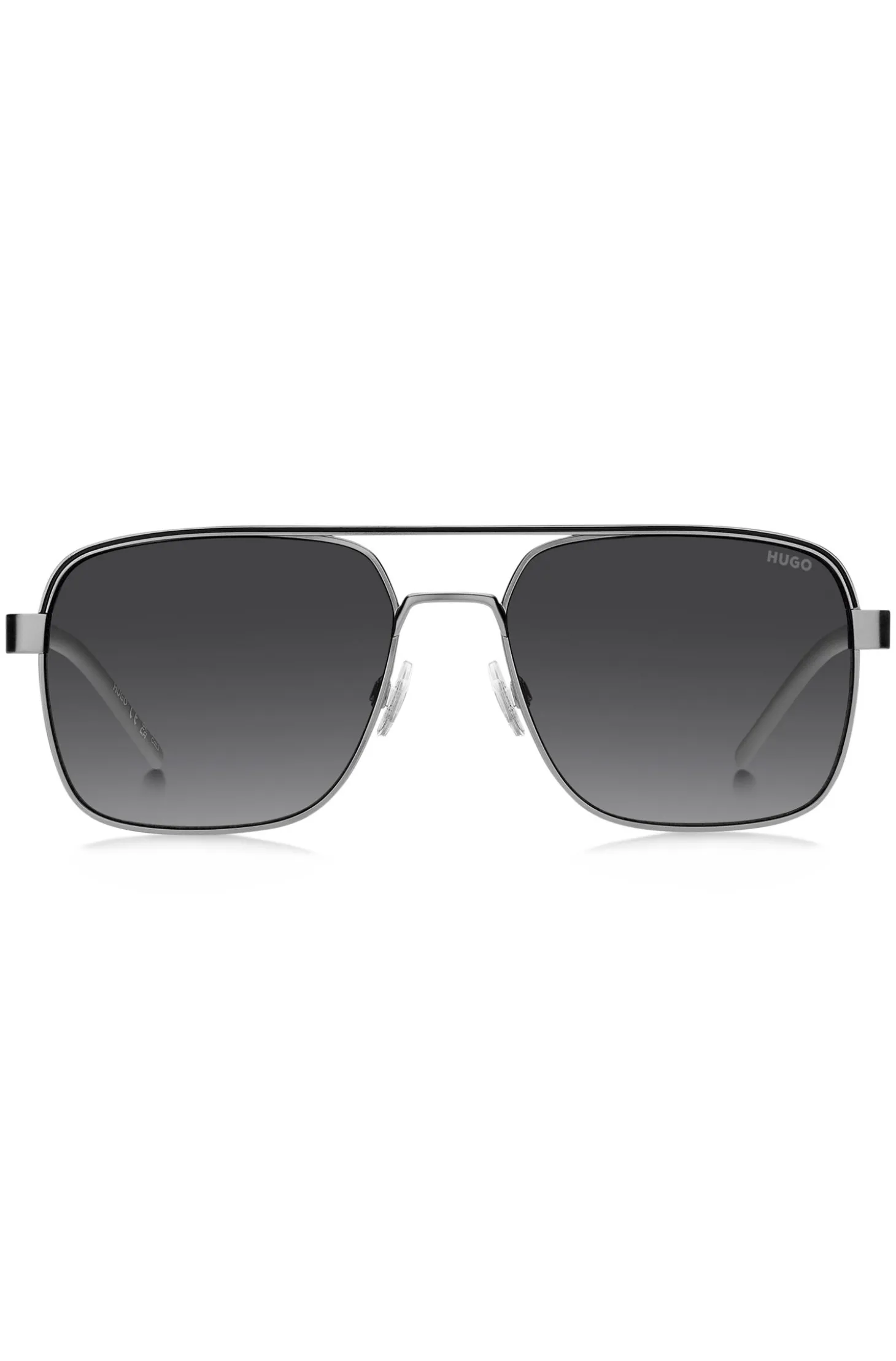 Double-bridge sunglasses in stainless steel with rubber logo