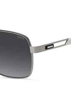 Double-bridge sunglasses in stainless steel with rubber logo