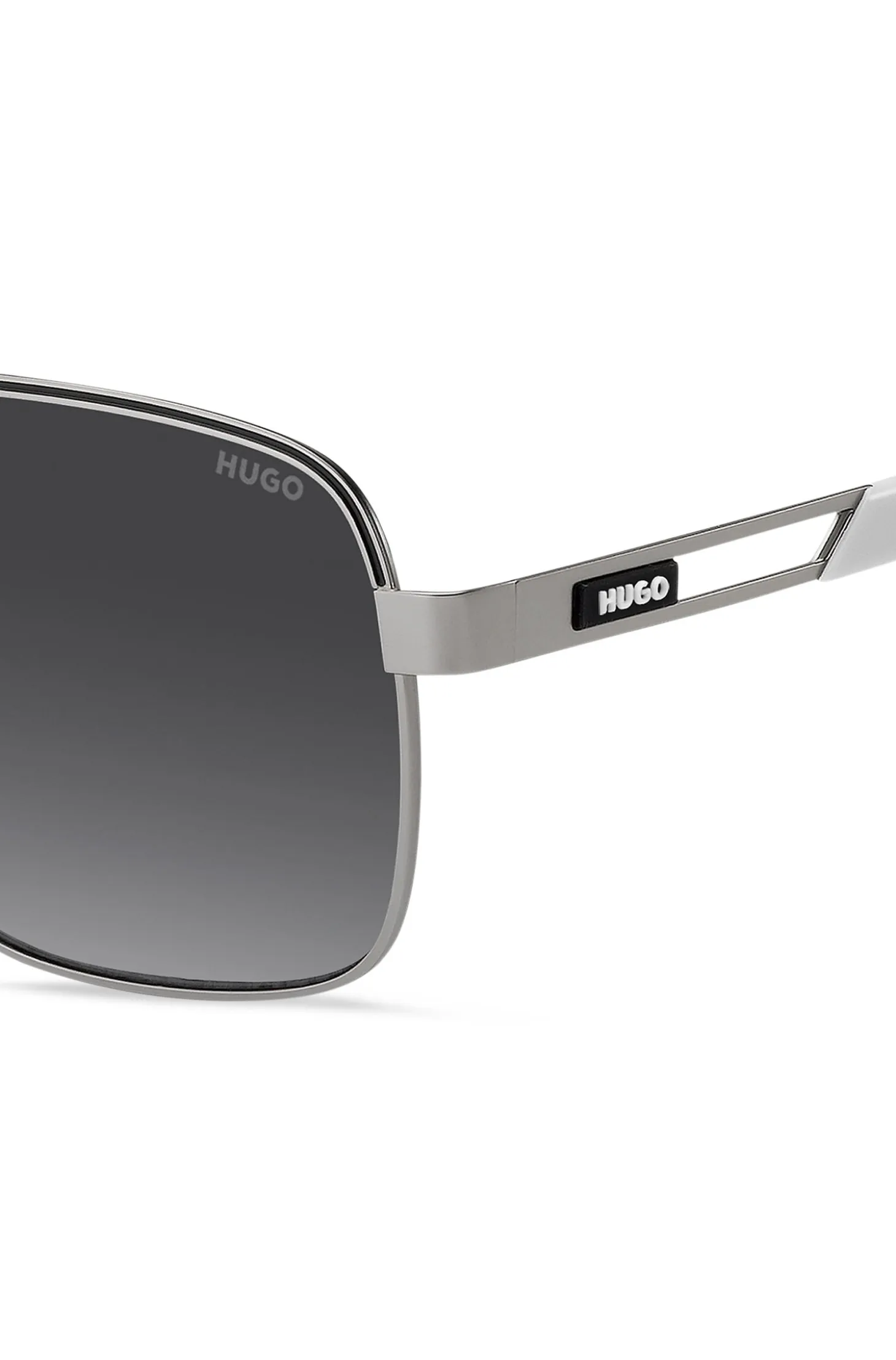 Double-bridge sunglasses in stainless steel with rubber logo