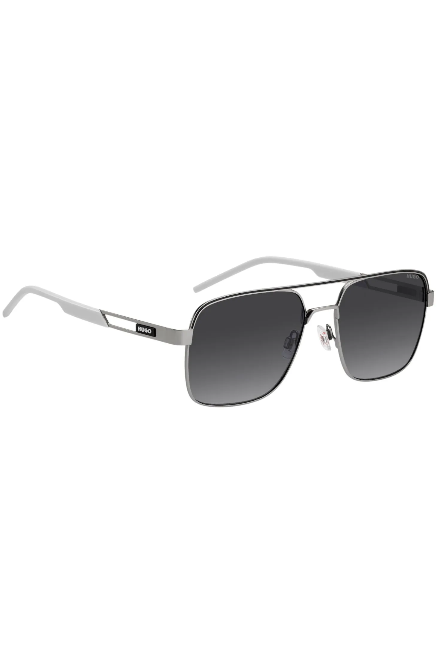 Double-bridge sunglasses in stainless steel with rubber logo