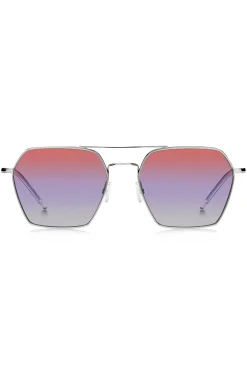 Double-bridge sunglasses with multicoloured lenses