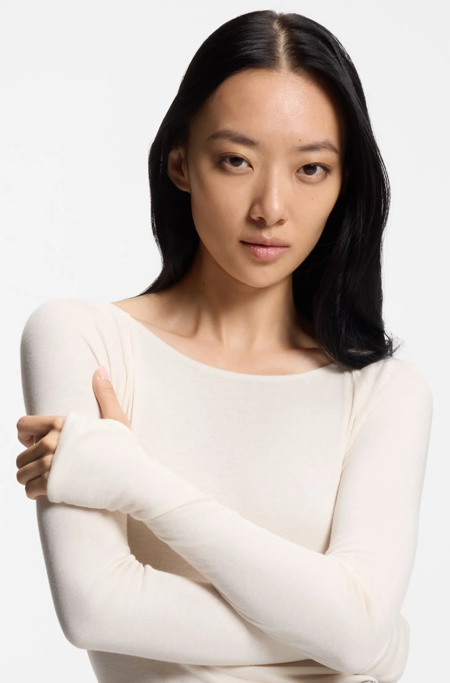 Double-layered jersey top in sheer jersey