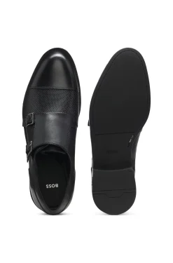 Double monk shoes in leather with perforated detail