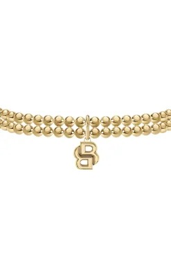 Double-row bracelet in a light-yellow-gold tone