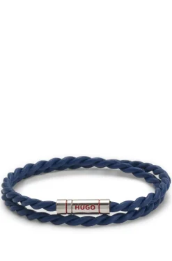 Double-wrap cuff in braided leather