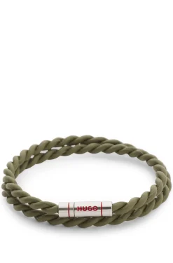 Double-wrap cuff in braided leather