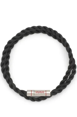 Double-wrap cuff in braided leather