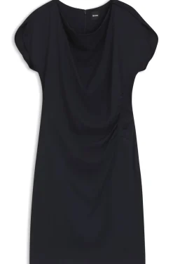 Drape-neckline dress with gathered detail