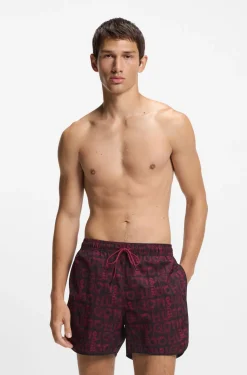 Drawcord swim shorts with all-over print