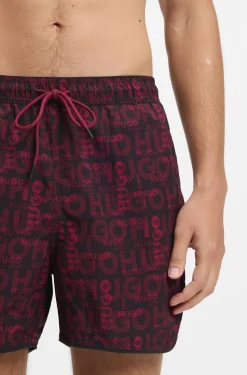 Drawcord swim shorts with all-over print