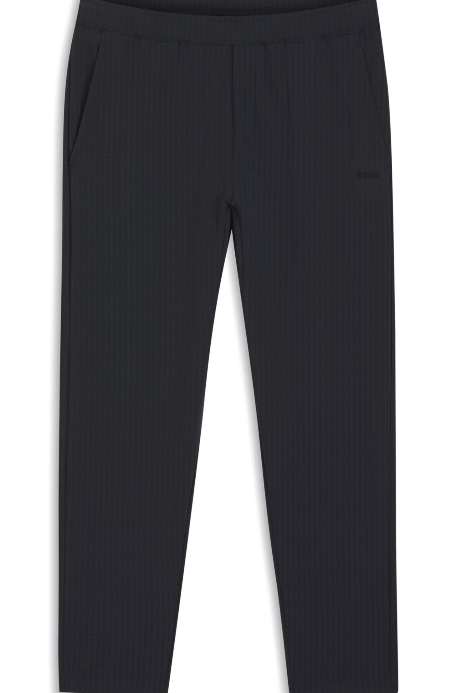 Drawstring trousers in stretch waffle fabric with framed zip