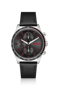 #Drift black-dial watch with black leather strap