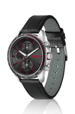 #Drift black-dial watch with black leather strap