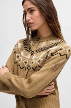 Equestrian cardigan with knitted pattern