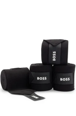 Equestrian circulation bandages with contrast branding and riptape closure