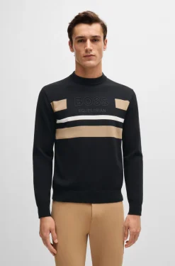Equestrian cotton sweater with contrasting stripes