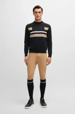 Equestrian cotton sweater with contrasting stripes