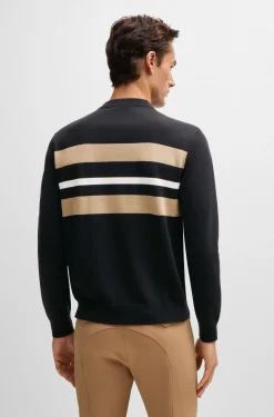 Equestrian cotton sweater with contrasting stripes
