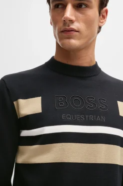 Equestrian cotton sweater with contrasting stripes