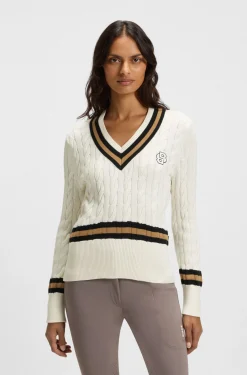 Equestrian cotton sweater with cable-knit structure