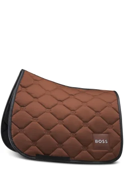 Equestrian dressage saddle pad with embroidered monograms