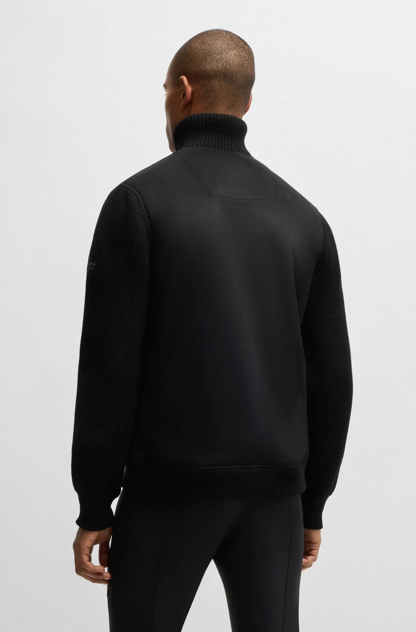 Equestrian faux-suede jacket with knitted trims