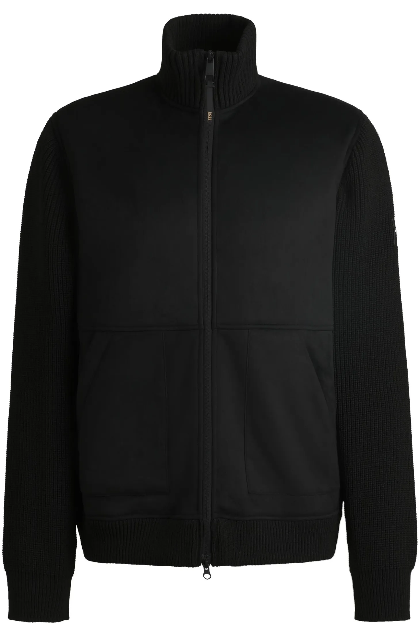 Equestrian faux-suede jacket with knitted trims