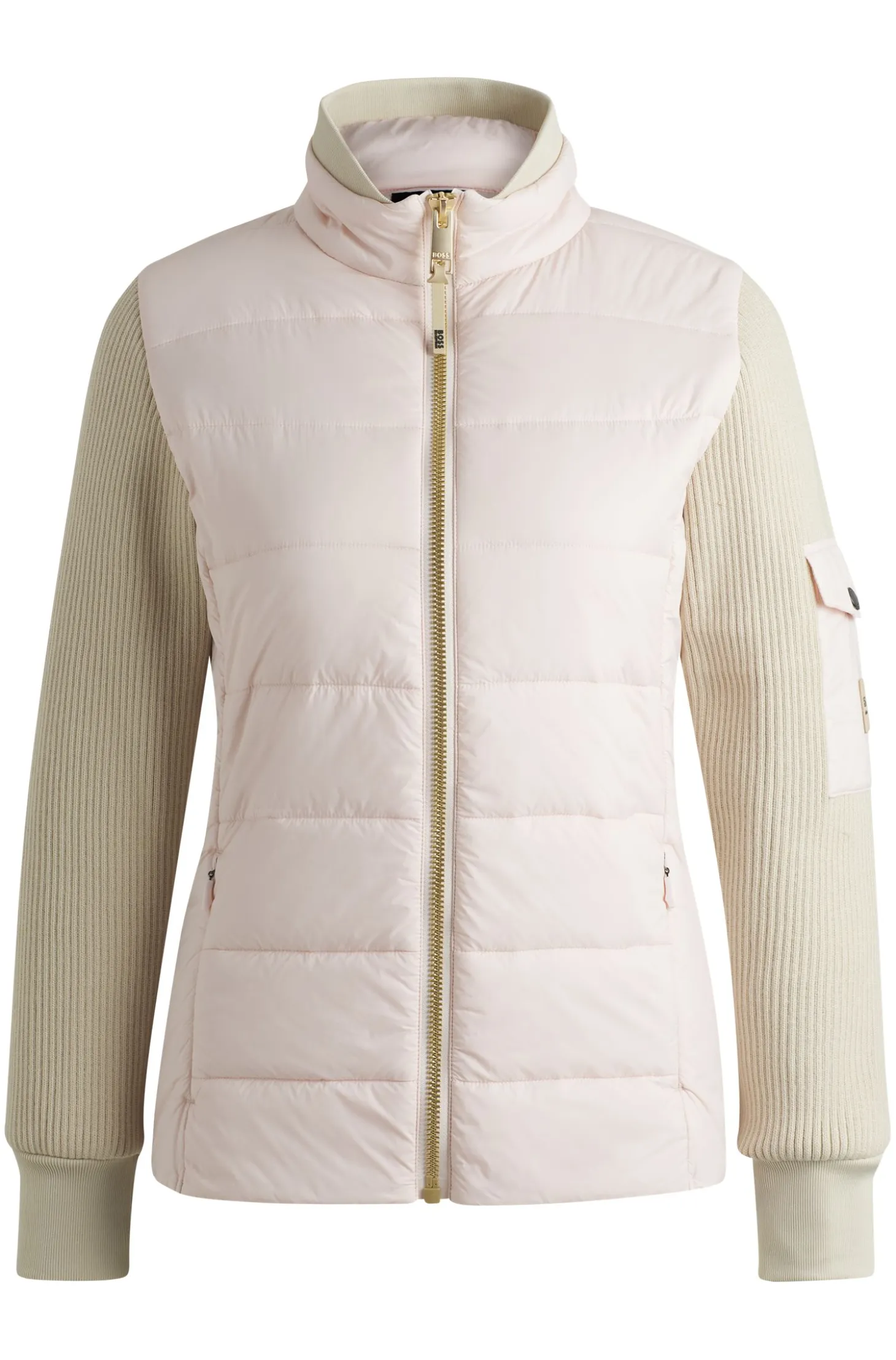 Equestrian mixed-material jacket with sleeve pocket