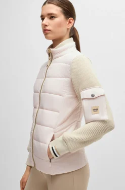 Equestrian mixed-material jacket with sleeve pocket
