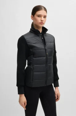 Equestrian mixed-material jacket with sleeve pocket