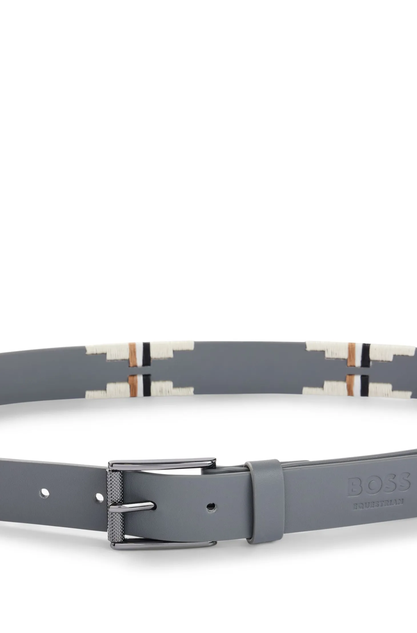 Equestrian polo belt with embroidered pattern