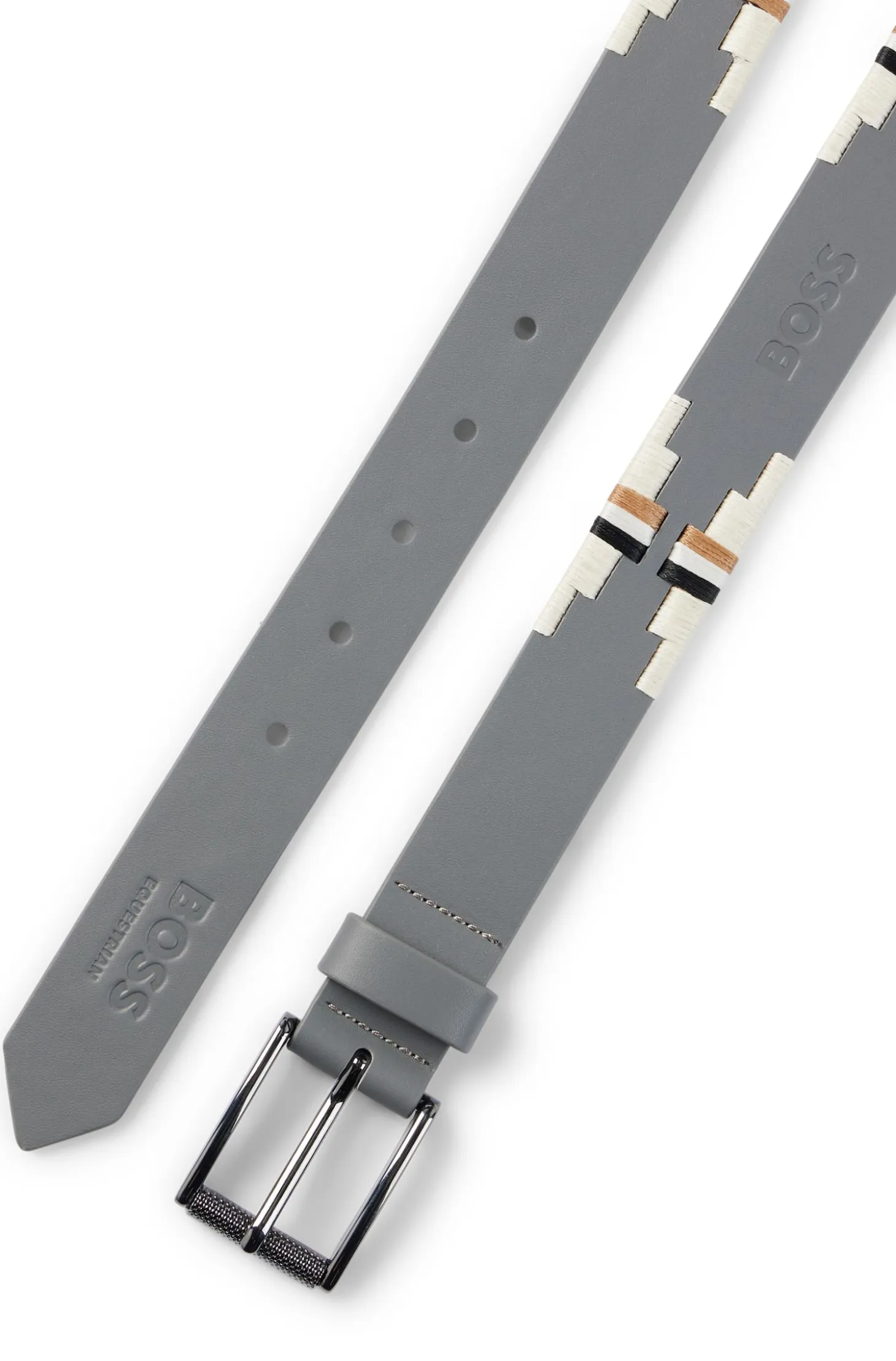 Equestrian polo belt with embroidered pattern