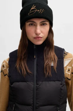 Equestrian ribbed beanie hat with embroidered logo