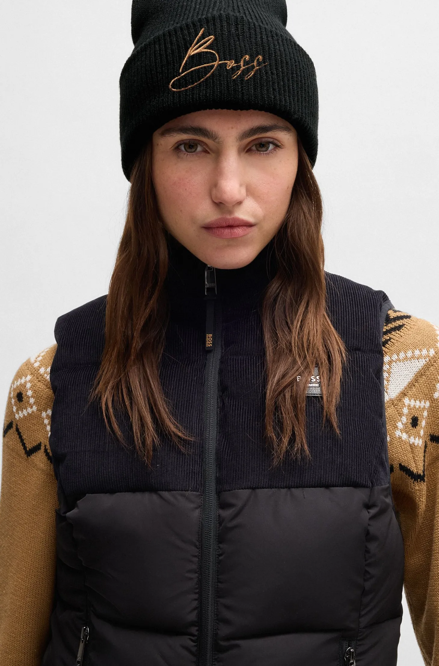 Equestrian ribbed beanie hat with embroidered logo