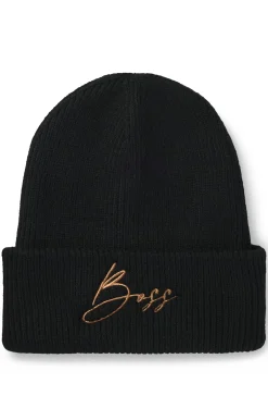 Equestrian ribbed beanie hat with embroidered logo