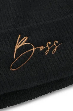 Equestrian ribbed beanie hat with embroidered logo