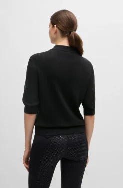 Equestrian ribbed-knit polo with oversized collar