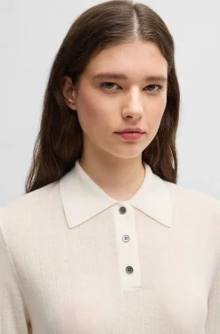 Equestrian ribbed-knit polo with oversized collar