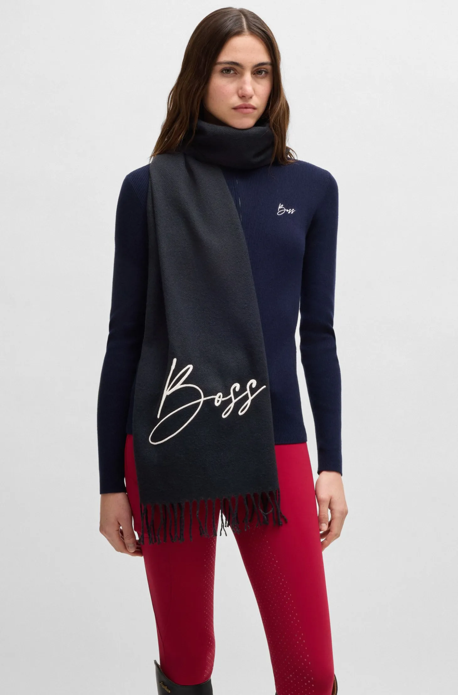 Equestrian scarf with embroidered logo