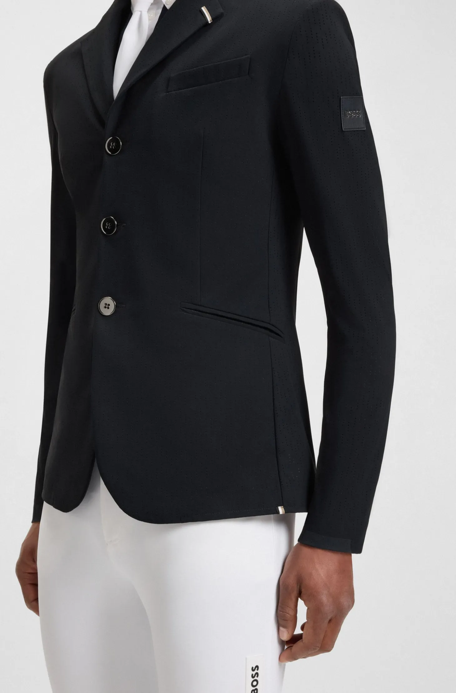 Equestrian show jacket in perforated stretch fabric