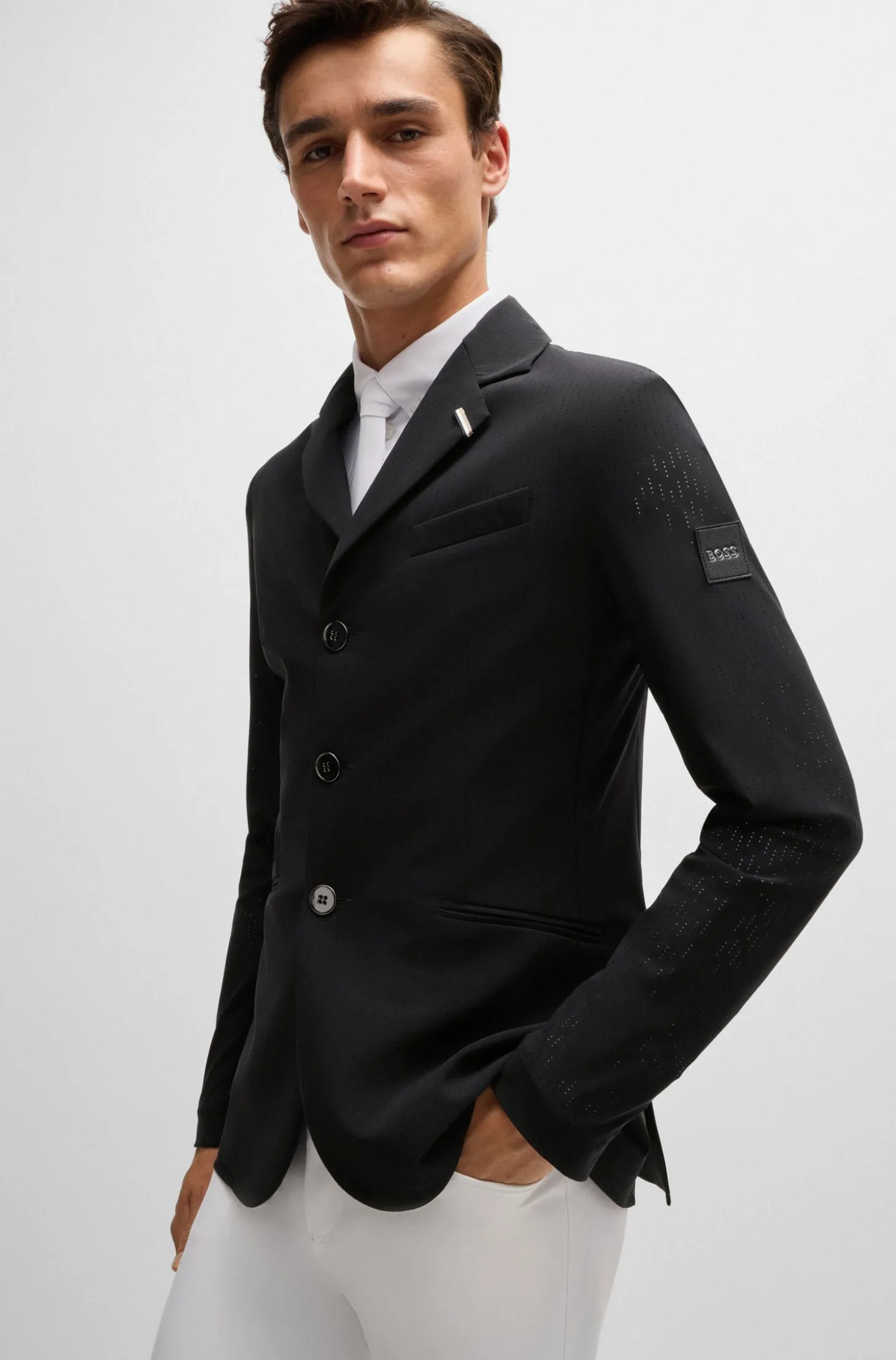 Equestrian show jacket in perforated material